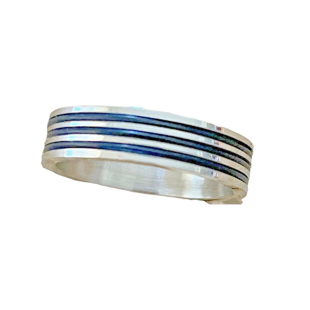 Ribbed Black & Stainless Steel Ring Wedding Band Size 11 1/2 Biker Goth Y2K